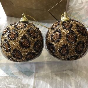 Dillards Trimmings Set Of 2 Christmas Ornament, Gold And Brown Sparkle - NEW